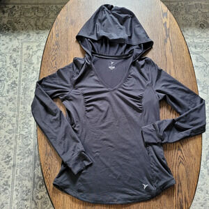 Old Navy Active Black Hooded Running Top with Thumb Cut Outs Size Women's Small